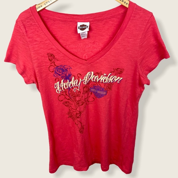 Harley Davidson Tee Pink V-Neck Short Sleeve Top